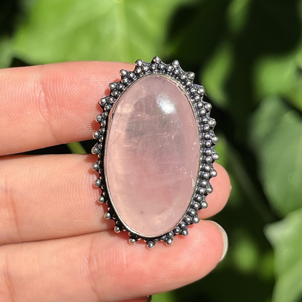 Size 10.5 925 silver plated rose quartz ring 2284